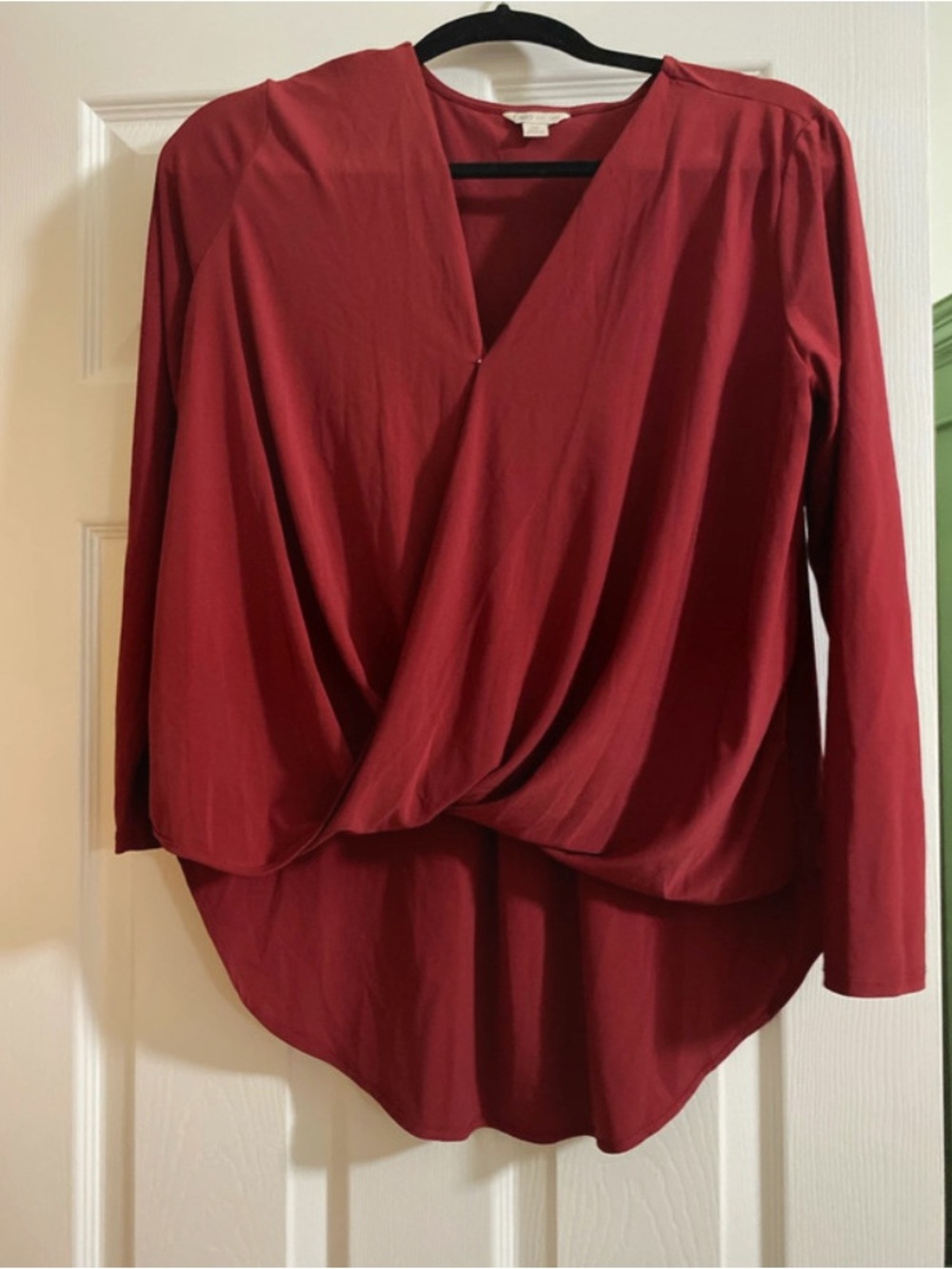 Cato Wine Red Draped V-Neck Long Sleeve Top